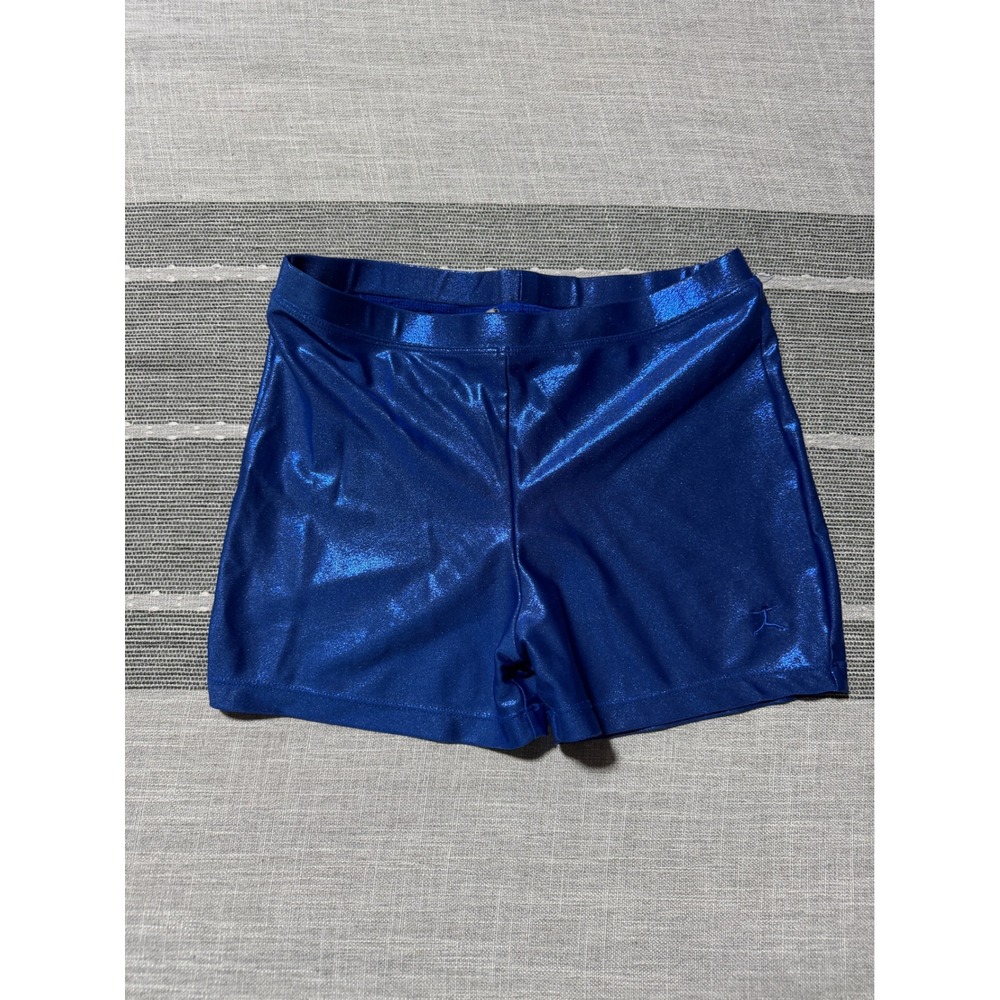 Danskin Girls XL 14-16 Blue‎ Metallic Gymnastics Dance Shorts Shiny Athletic